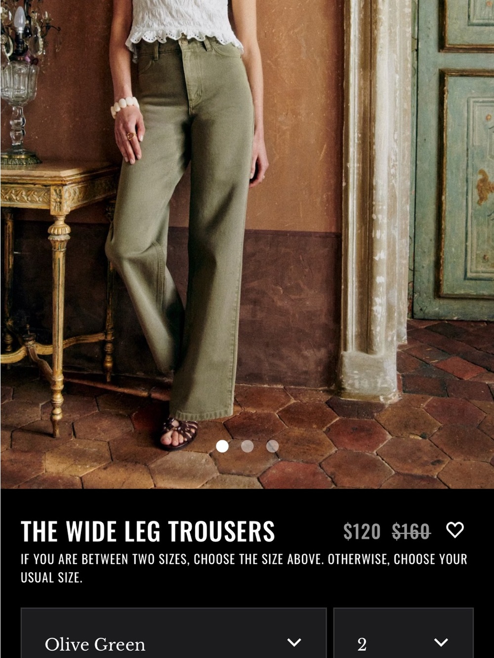 Sezane Olive Green Wide Leg Trousers